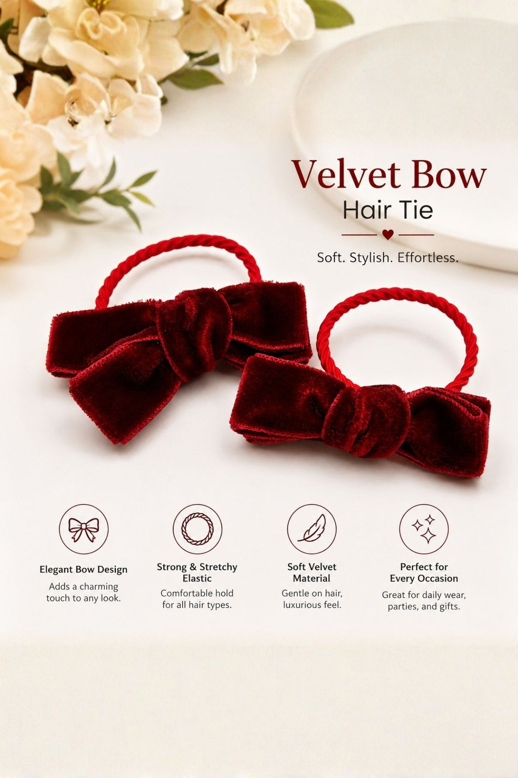 Red Velvet Ribbon Hair Tie