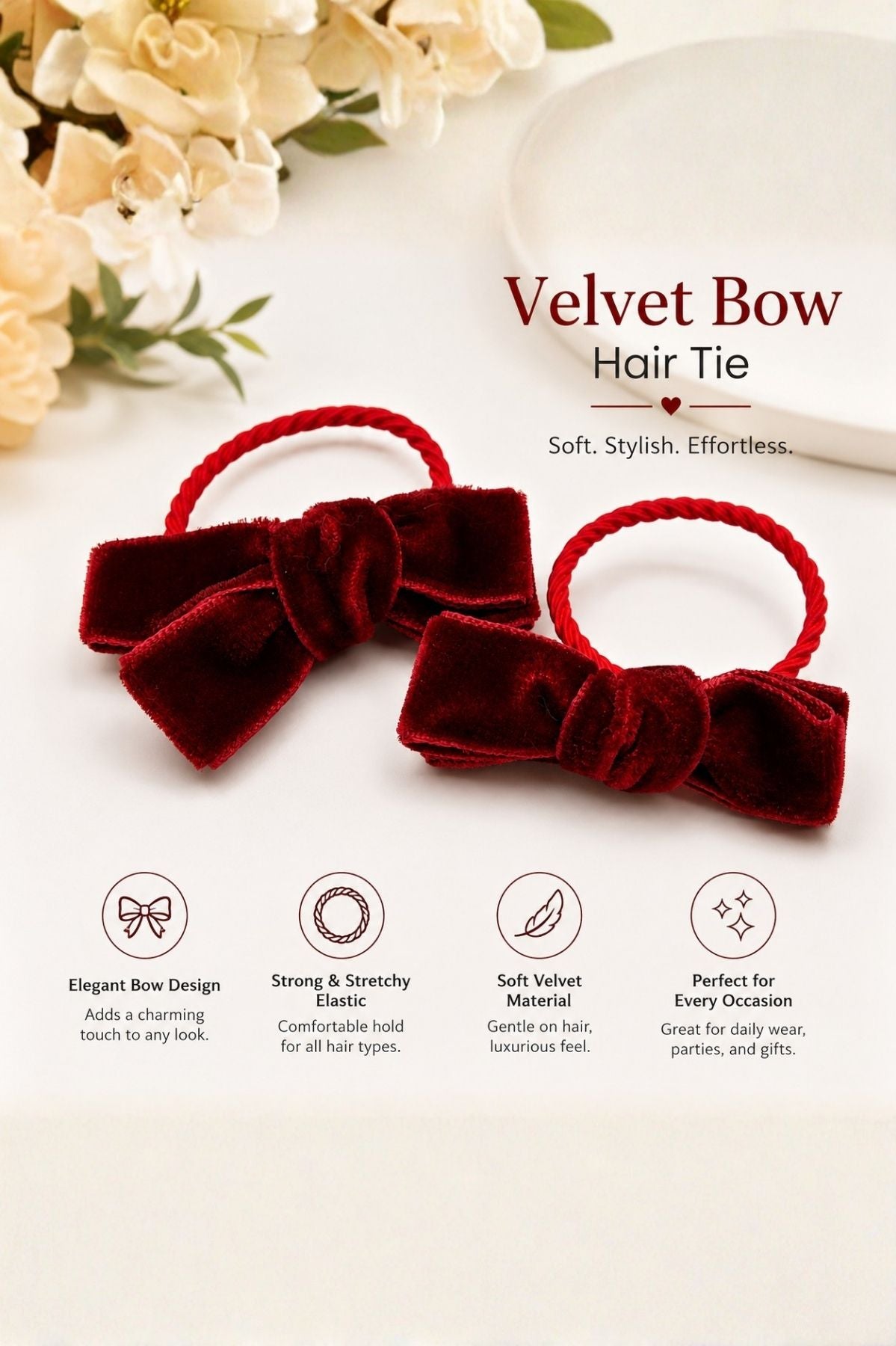 Red Velvet Ribbon Hair Tie