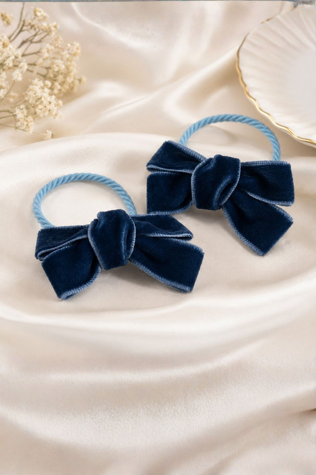 Blue Velvet Ribbon Hair Tie