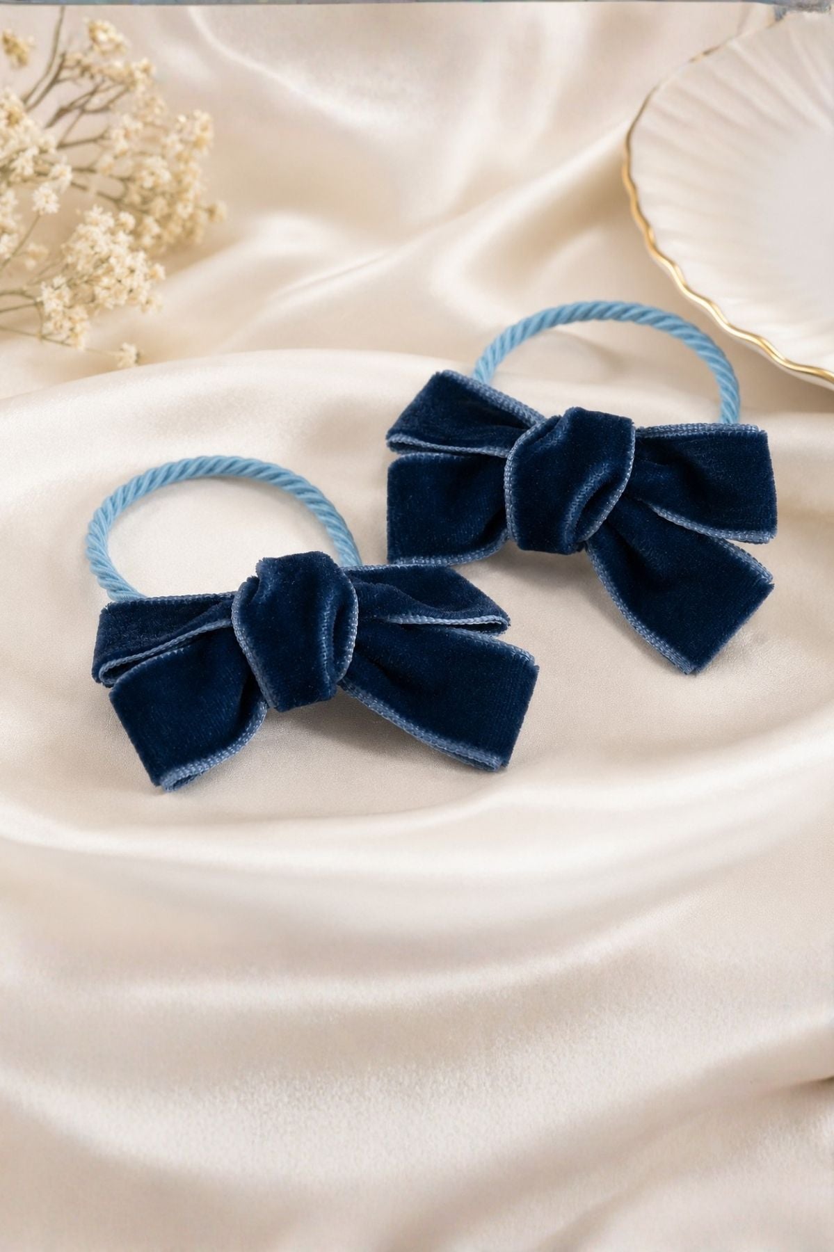 Blue Velvet Ribbon Hair Tie