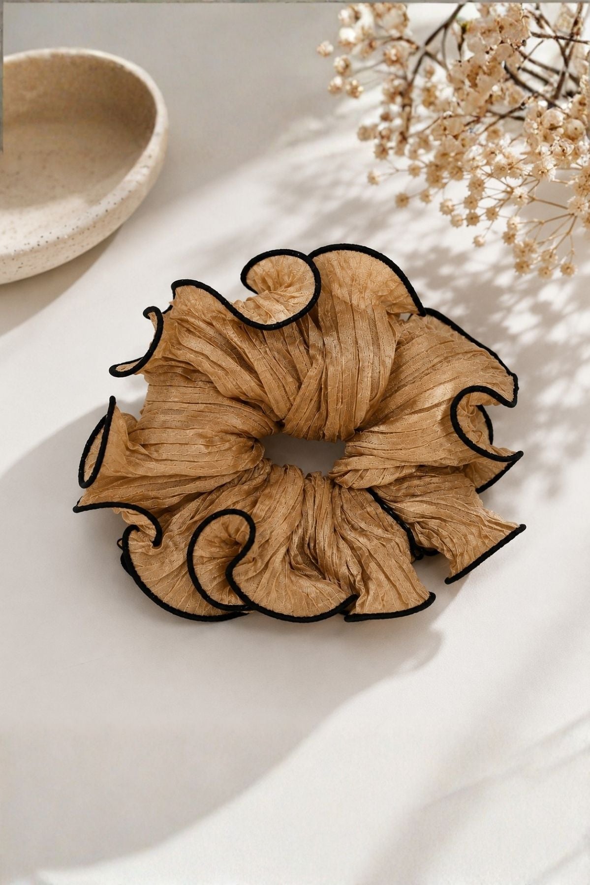 Beige Ruffle Organza Scrunchie