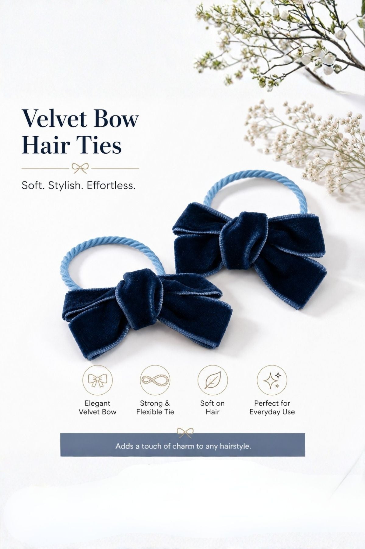 Blue Velvet Ribbon Hair Tie