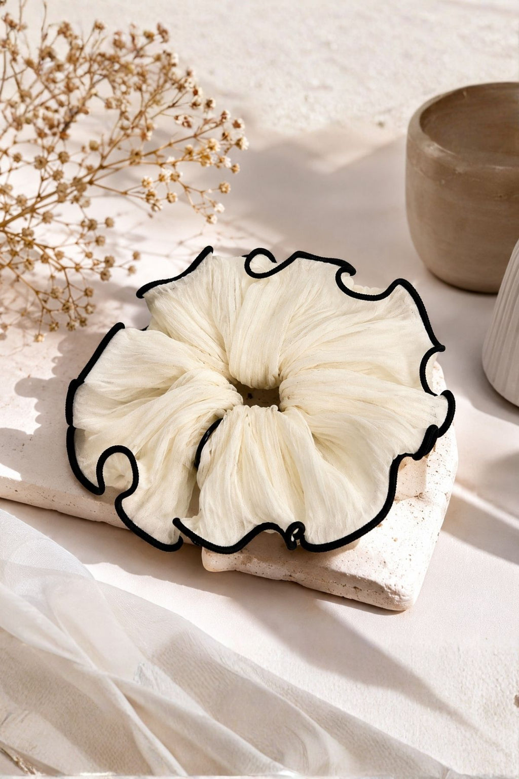Off White Ruffle Organza Scrunchie