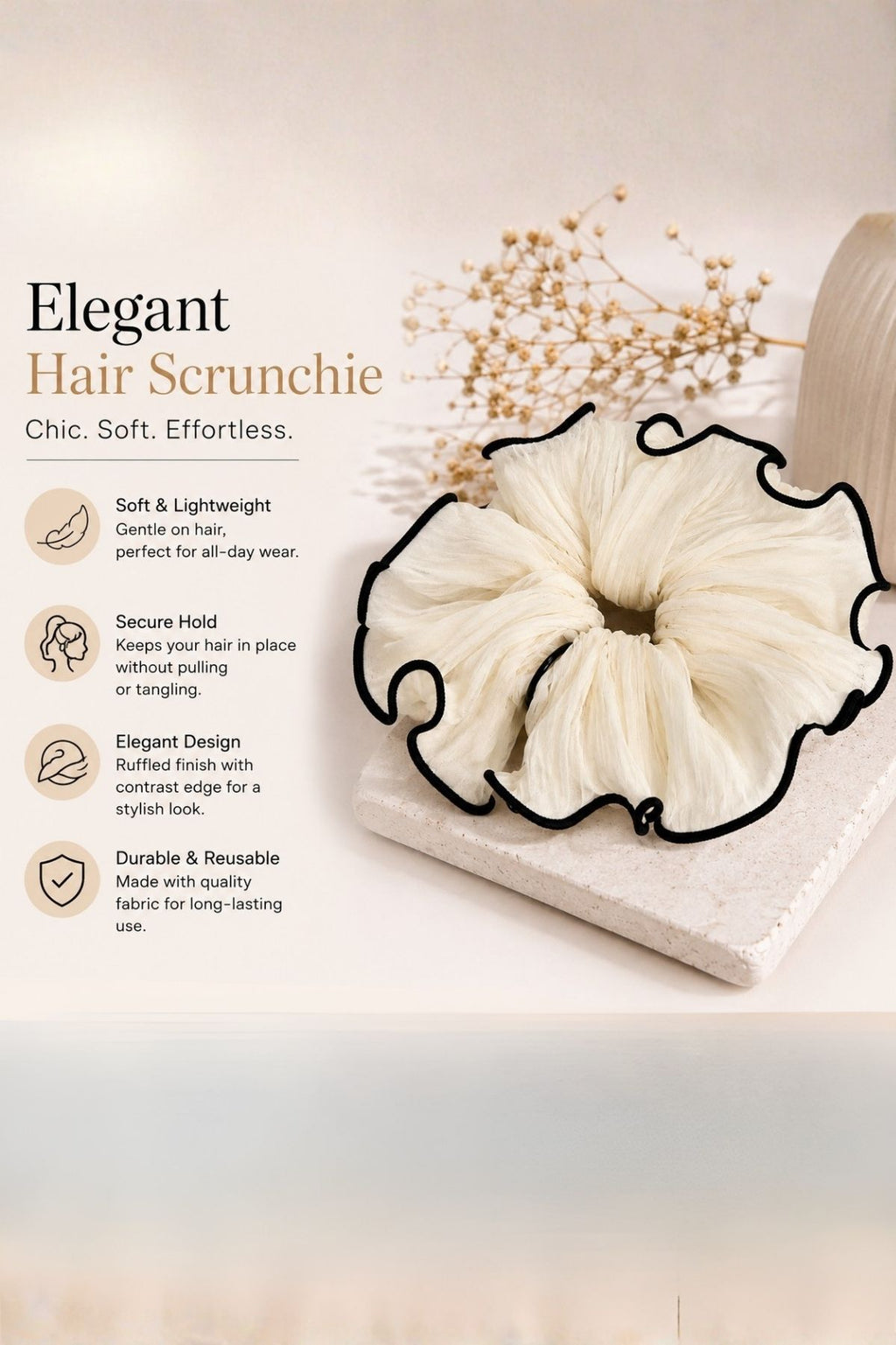 Off White Ruffle Organza Scrunchie