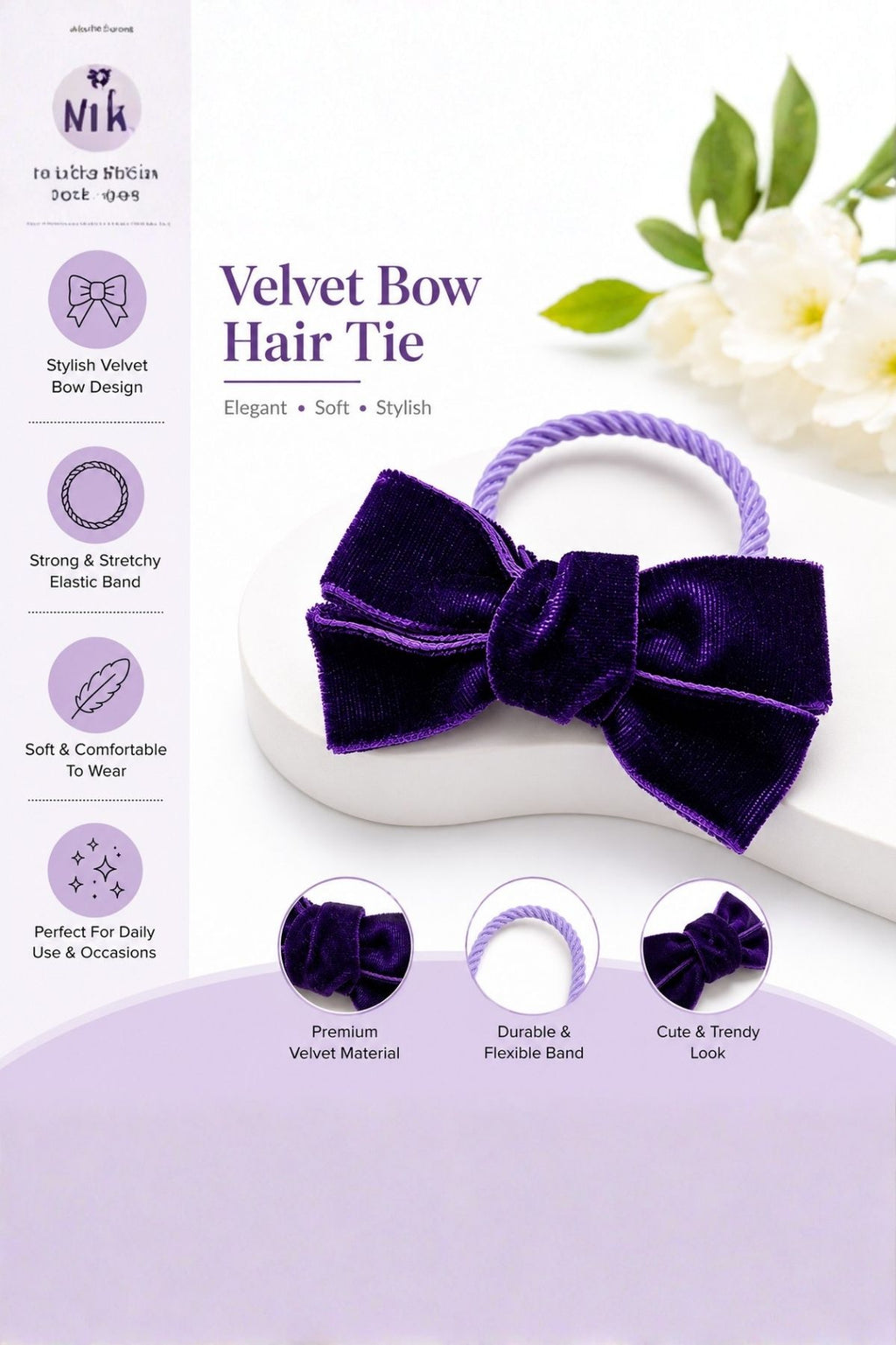 Purple Velvet Ribbon Hair Tie