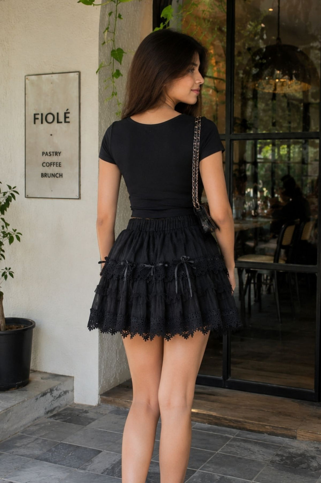 Black Bow Velvet Mini Skirt