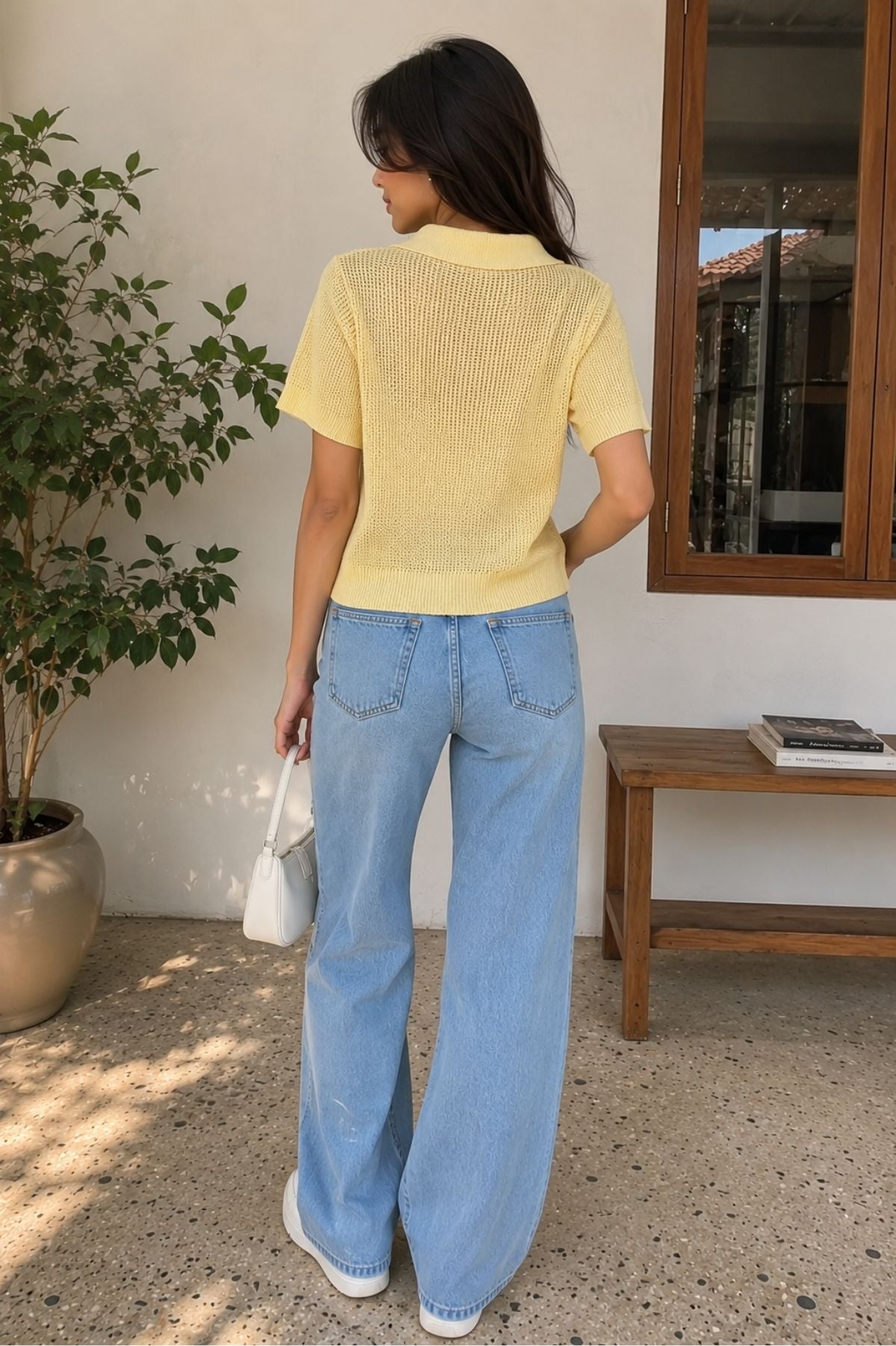 Yellow Short-Sleeve Knit Polo T- Shirt