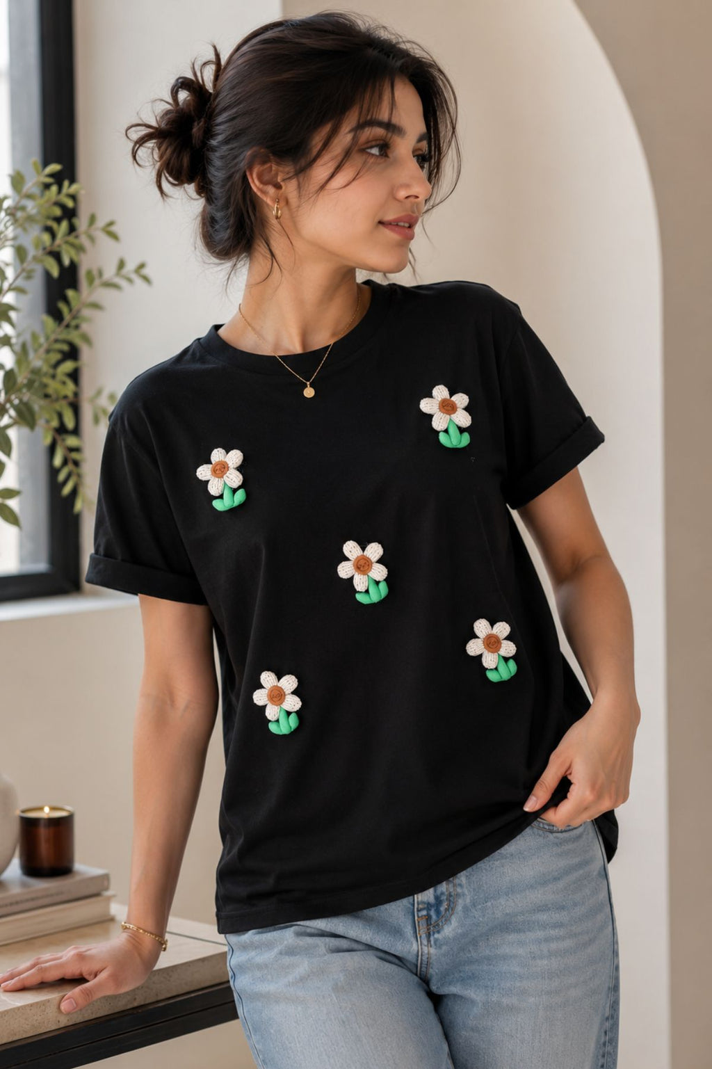 Aira Tee – III | 3D Floral T-Shirt