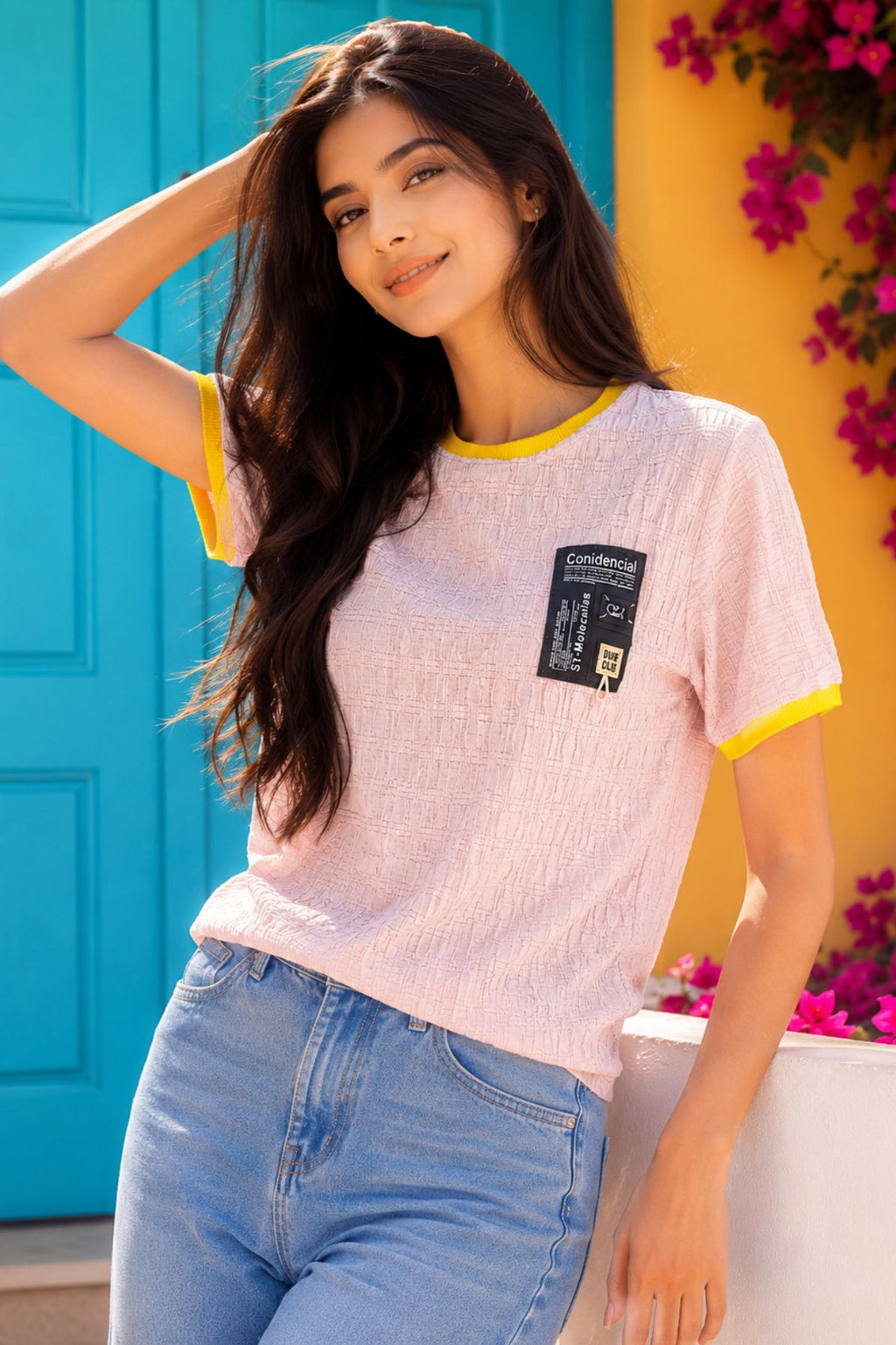 Mira Tee – II | Textured Bubble Fabric T-Shirt