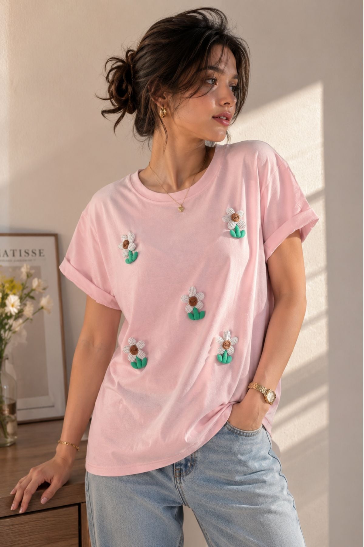 Aira Tee – III | 3D Floral T-Shirt