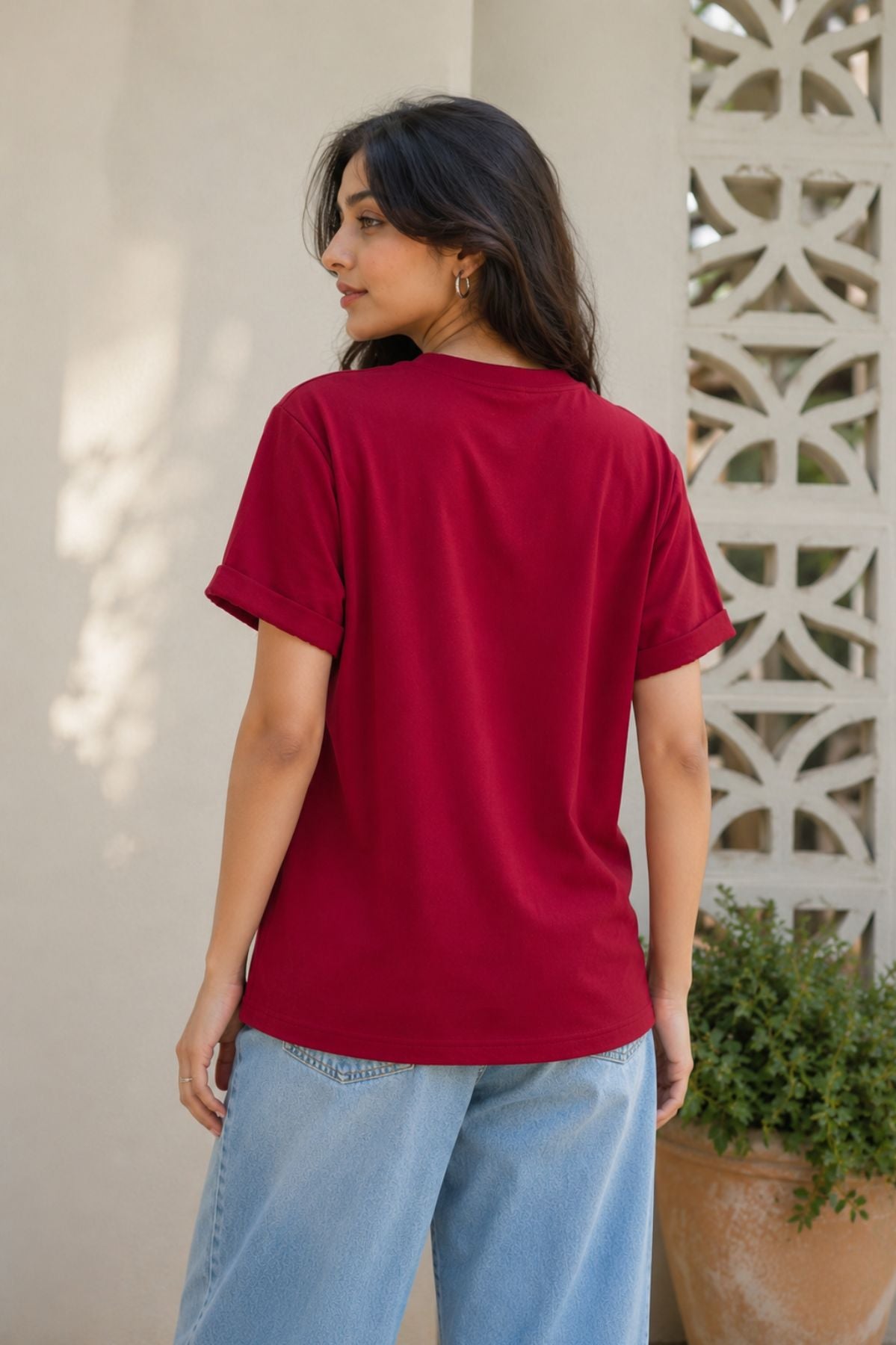 Maroon 3D Floral T-Shirt