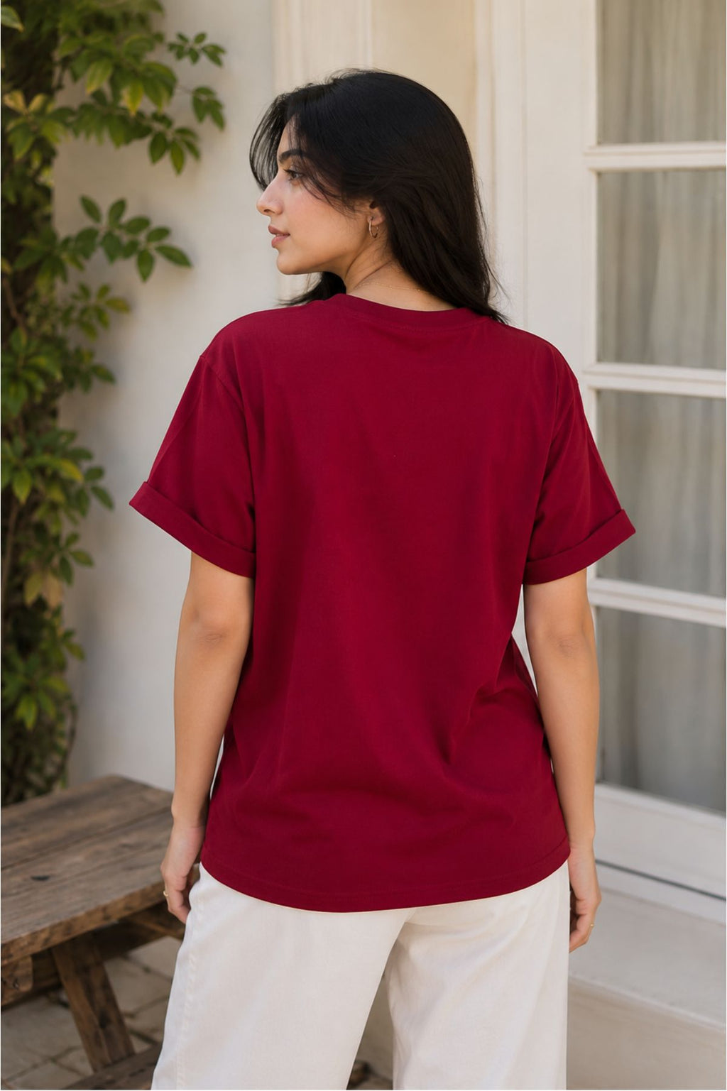 Maroon Single Flower T-Shirt