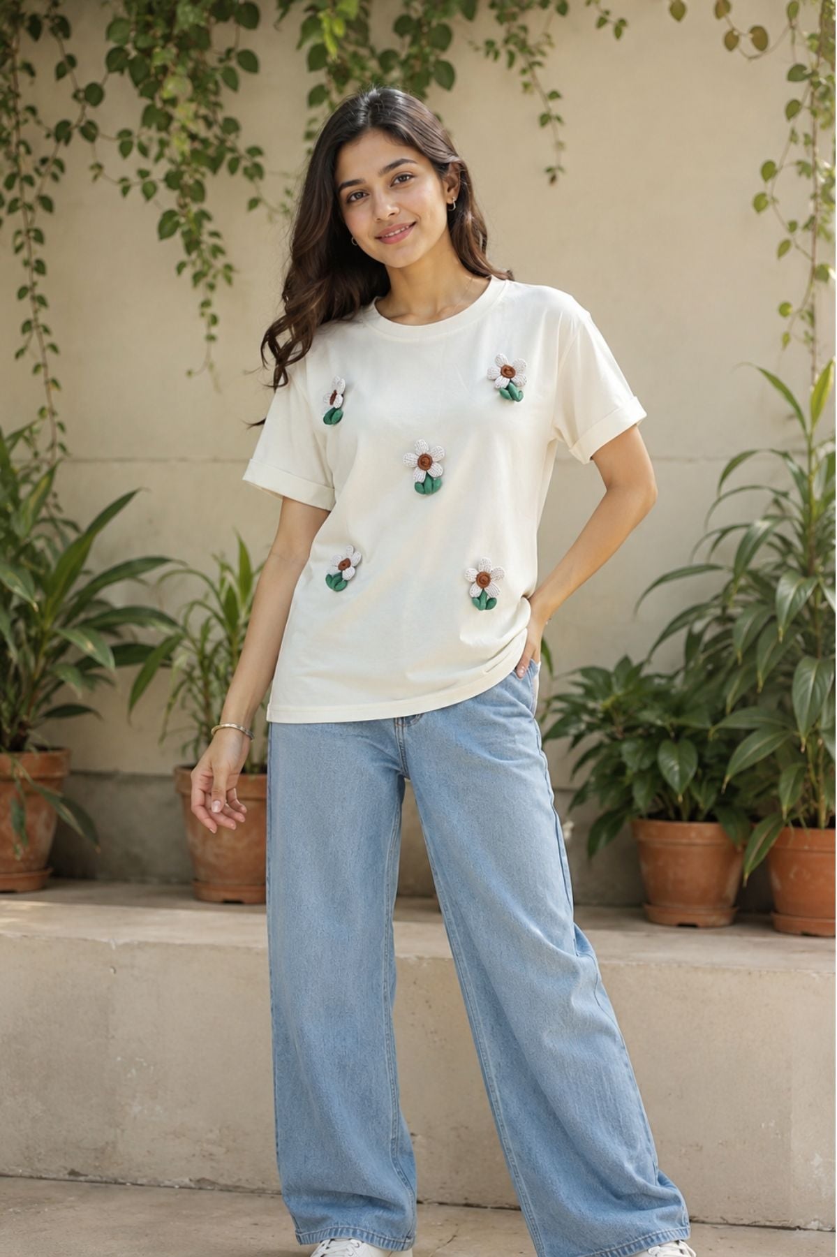 Aira Tee – III | 3D Floral T-Shirt