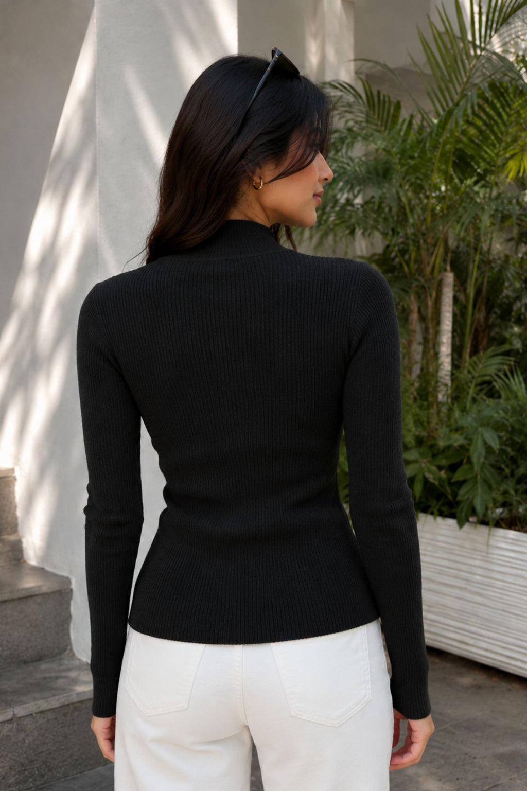 Black Ribbed Turtle Neck Top